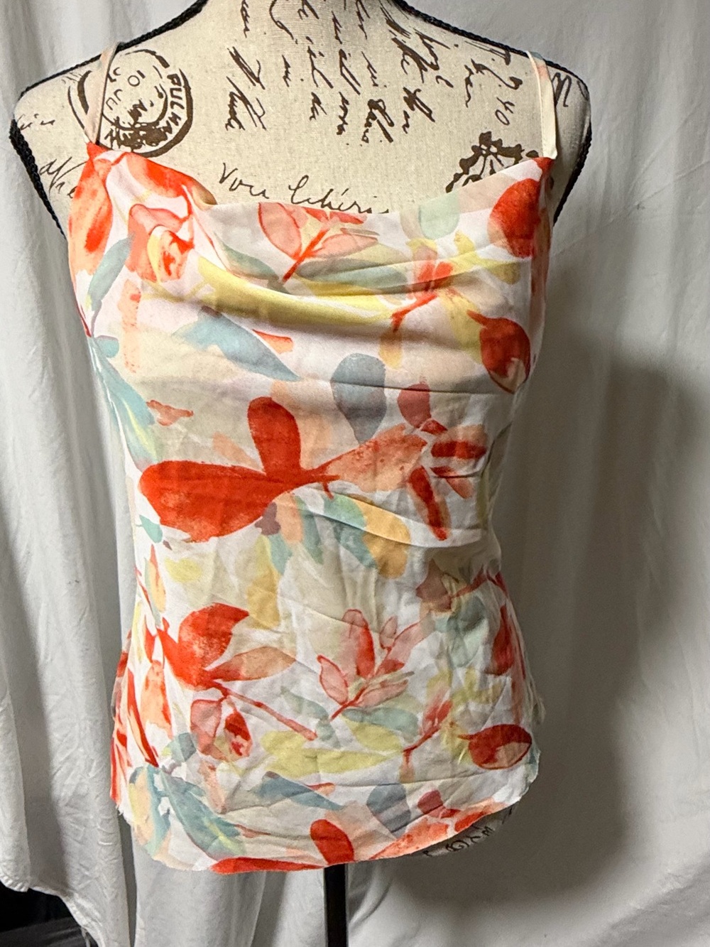 Watercolor Botanical Floral Cowl Neck Side Zip Cami Top Small